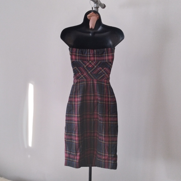 NWT - BITTEN by SJP Tartain Plaid Strapless Midi Dress, si… - Picture 3 of 8